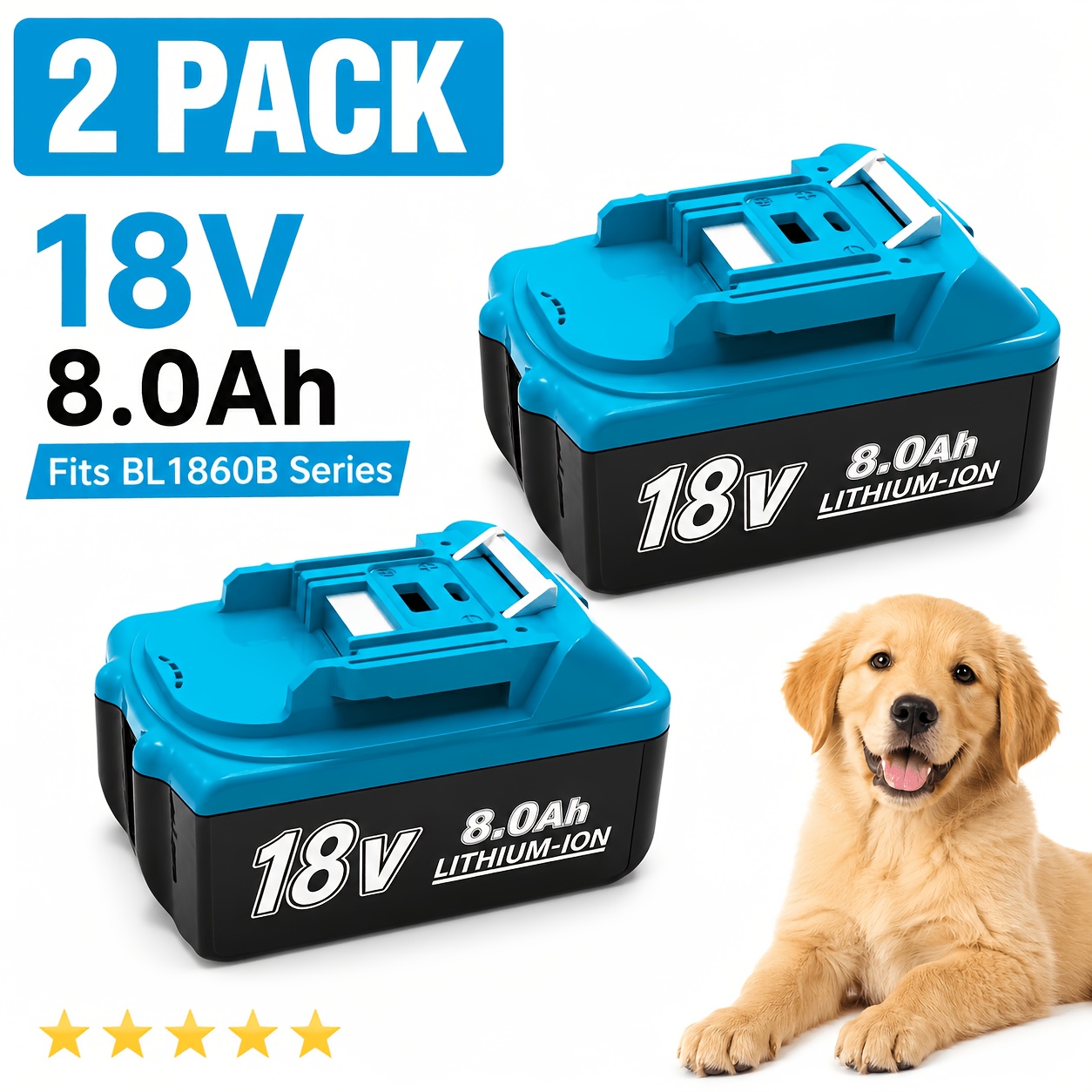 Image of 2 Pack 18v Replacement Battery For Makita 18v Battery Bl1860b, For Makita Bl1860, Bl1820, 1830b, 1840b, 1850b Models, Used With Original For Makita 18v Battery Charger