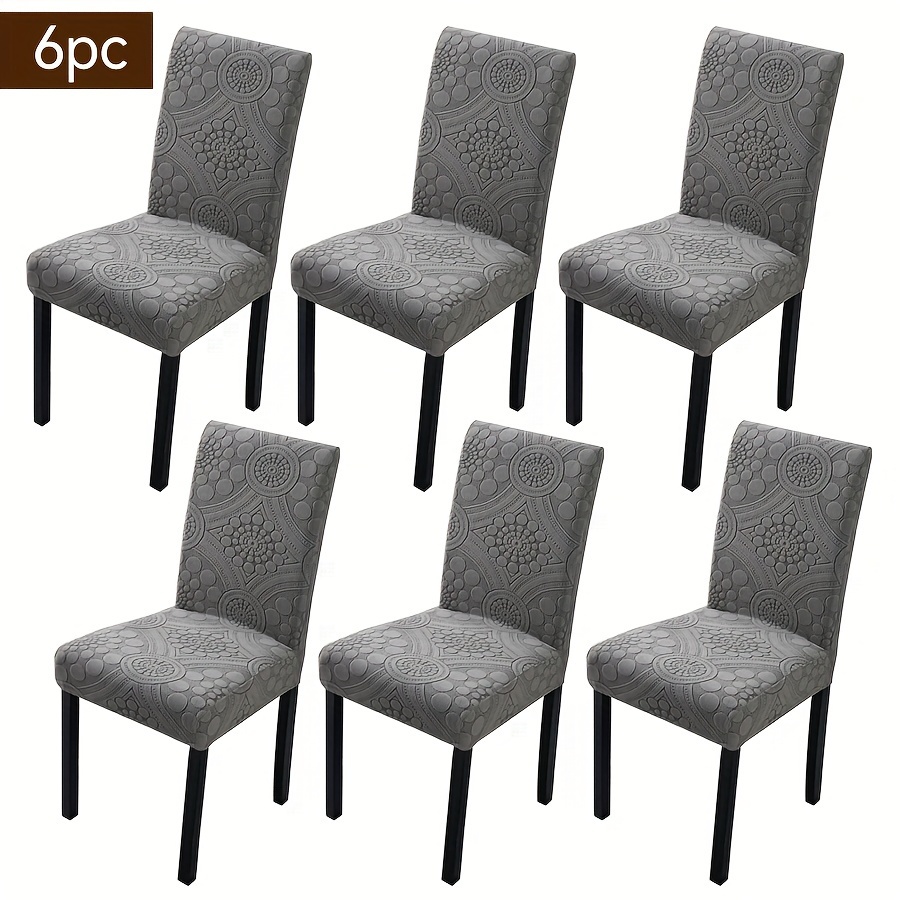 Image of 6pcs Boho Style Solid Color Embroidered Elastic Chair Covers, -one, Polyester 100%, Polar Fleece, Machine Washable, Hand Washable, With Slipcover-grip, For Office Party Hall Home Decoration