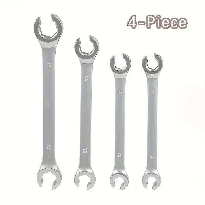 

4pcs Flare Nut Wrench Set, Offset End Spanner Metric 9 12 13 14 15 17mm, Cr- And Remove Nuts On Fuel Tube Hose Transmission Line