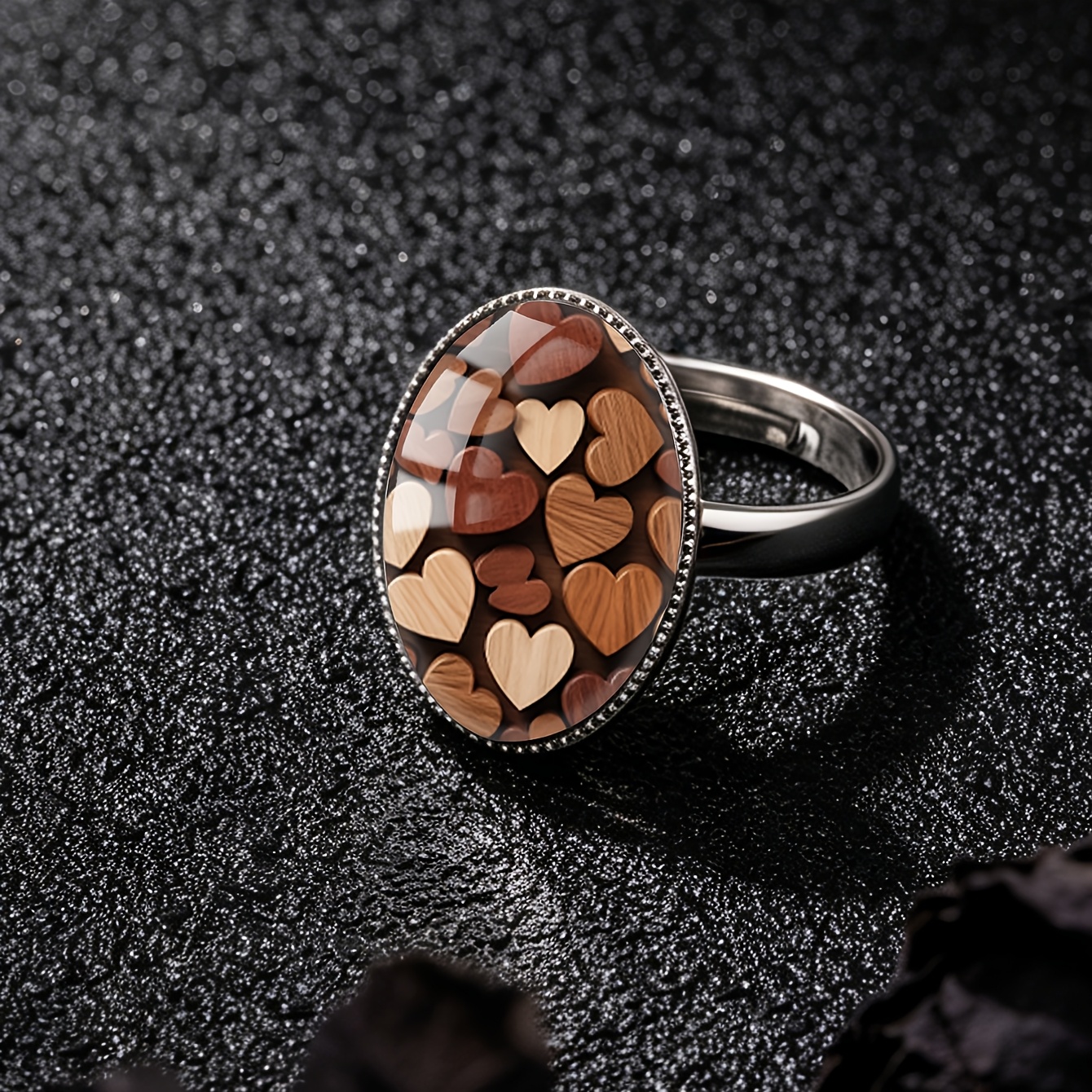 TEMU 1pc Anillo Retro con Estampado Completo de y Vidrio , Aro Ovalado Abierto de Acero Inoxidable 316, Estilo Retro Fácil, Adecuado para Regalos