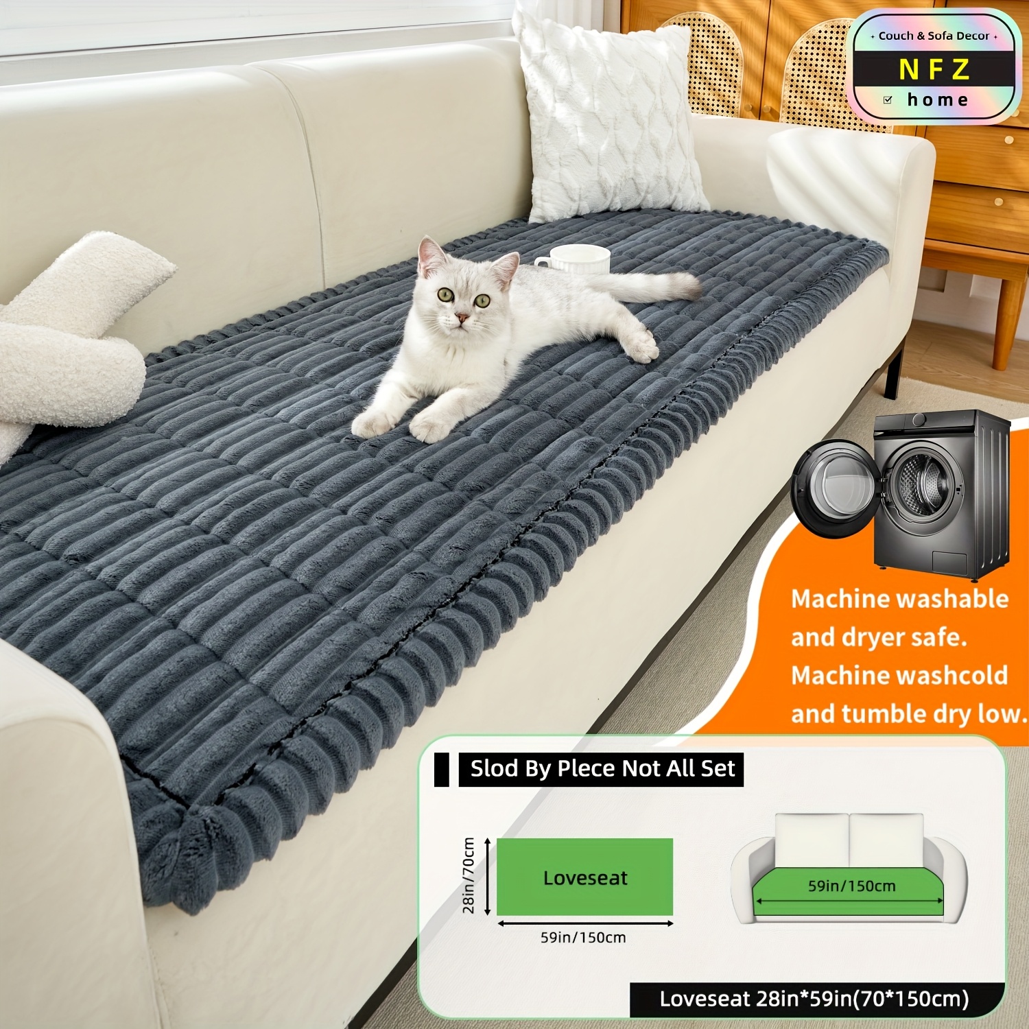 TEMU 1 Coussin de canapé rétro chaud et épais en flanelle antidérapant pour et l'hiver, adapté aux animaux de compagnie, lavable en machine, convient