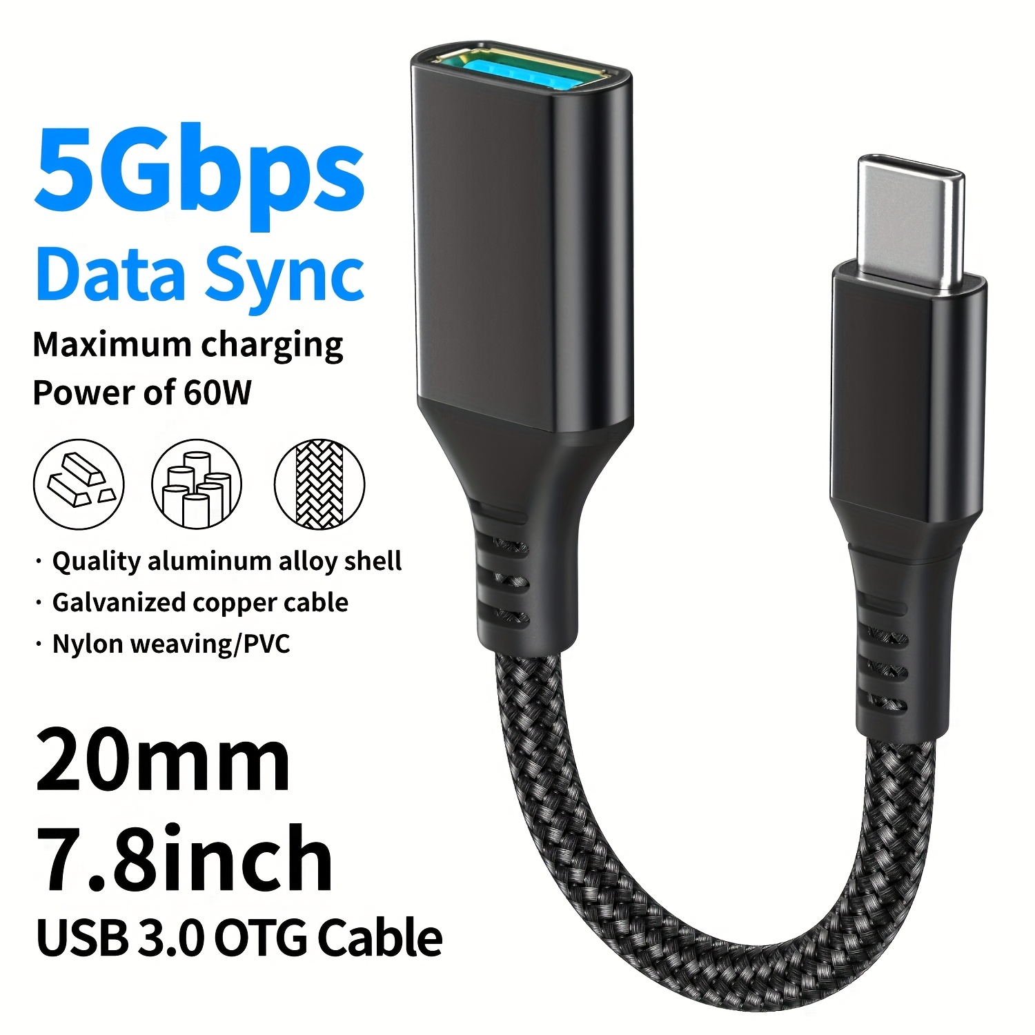 Usb-c To Usb 3.0 Otg Adapter, 5gbps Data Transfer, Supports Pd Fast Charging & Flash Drive For Smartphone/tablet, For Laptop