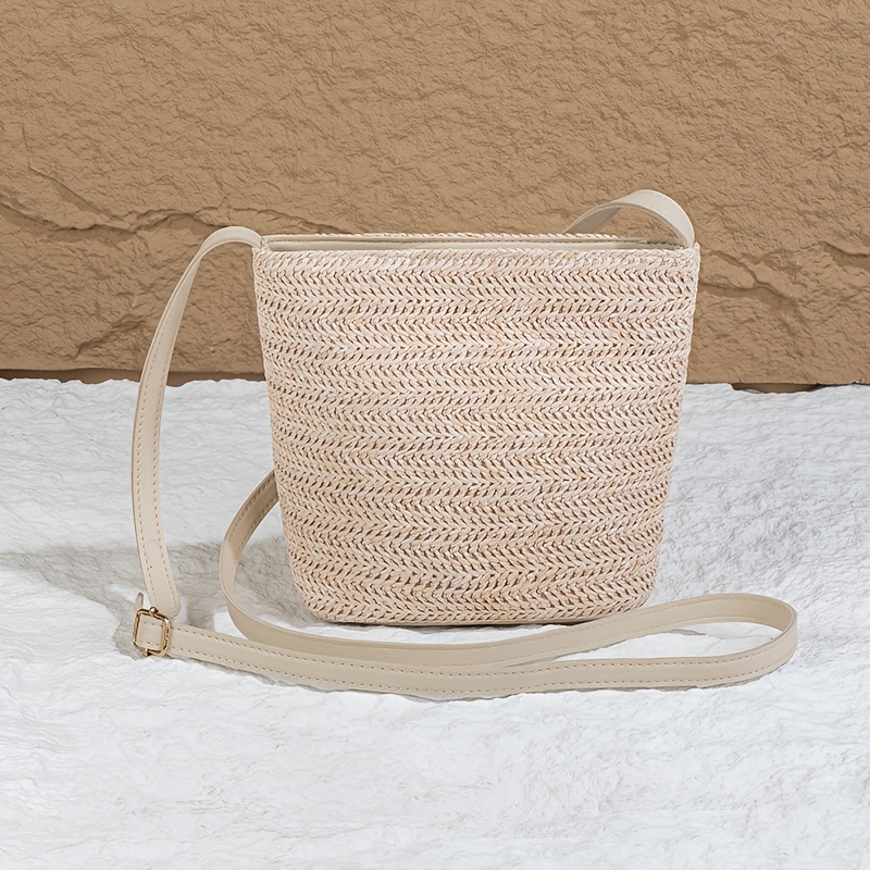 TEMU Sac en paille tissé pour femmes, tendance mode été 2026, sac bandoulière polyvalent et original, sac de plage français pour les vacances en