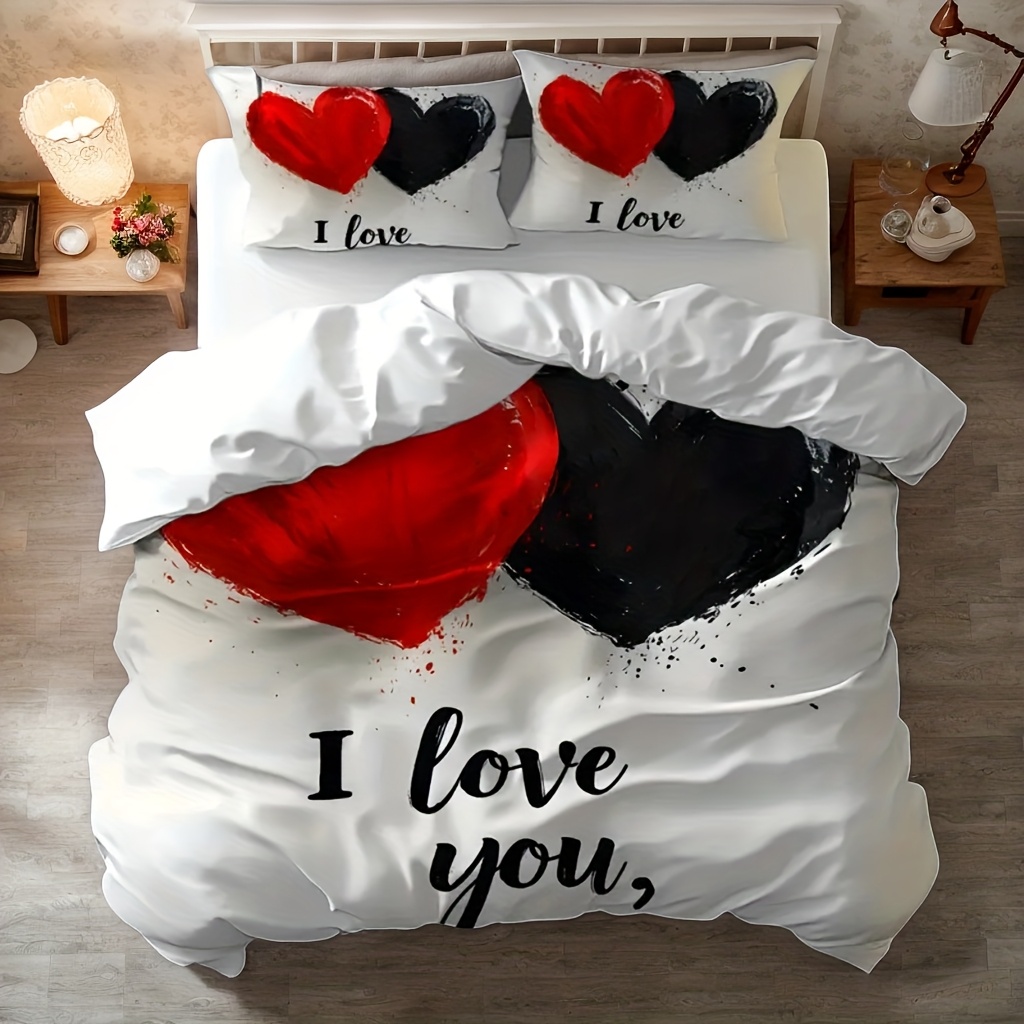 TEMU 3D Herz Design Bettbezug Set, 100% Polyester, Abstraktes Muster, Ganzjahreszeiten, Maschinenwaschbar, Digitaldruck, Fantasy Thema, Enthält 1