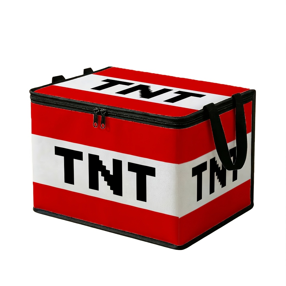 TEMU 1pc Pixel Art Modern Lidded Storage Bin Tnt Block - For Closet Storage, Laundry Room Use, And Bedroom Organization. Ideal For Storing Seasonal
