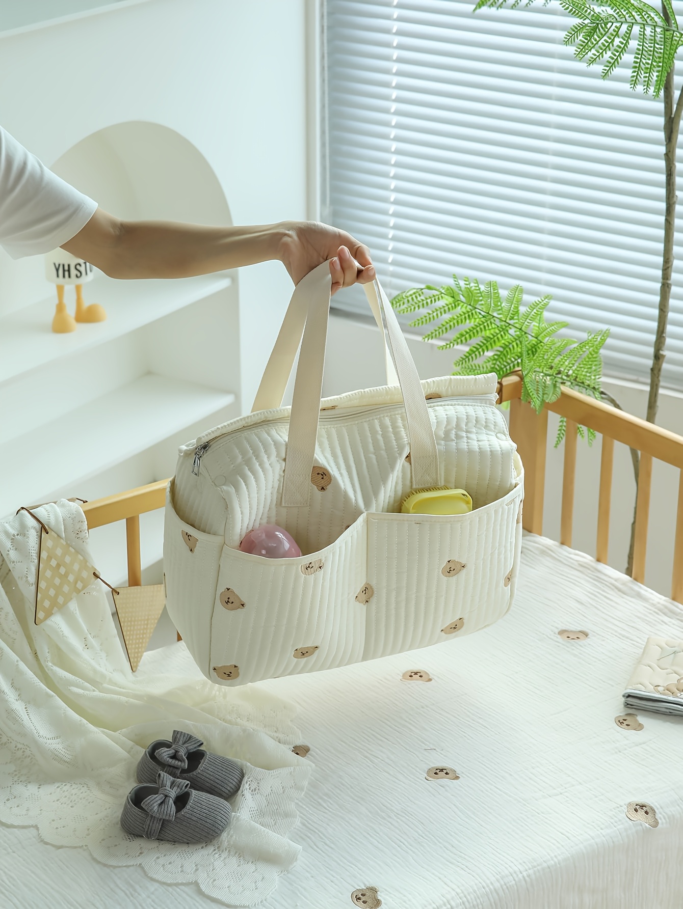 Large Capacity Quilted Diaper Bag with Stroller Straps and Padded Changing Mat - Multifunctional Polyamide Organizer for Women, Ample Storage for 14+ Age Group