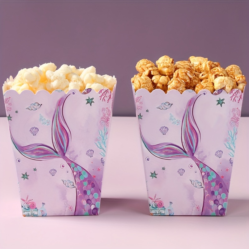 

6pcs, Mermaid Popcorn Box, Snack Candy Cookie Box, Event Party Packaging Box, Creative Baking Potato Chip Packaging Box, Mermaid Theme Party Favor Decoration, Party Supplies