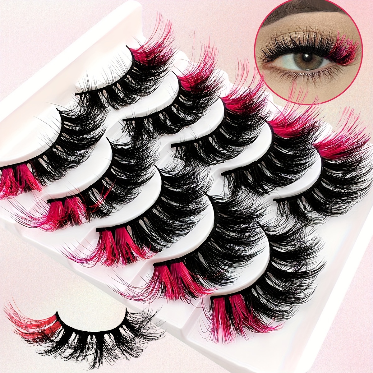 

Colored Lashes Fluffy Faux Mink Eyelashes Red End 8d Dramatic Wispy Lashes C Curling False Eyelashes Party Halloween Stage Makeup