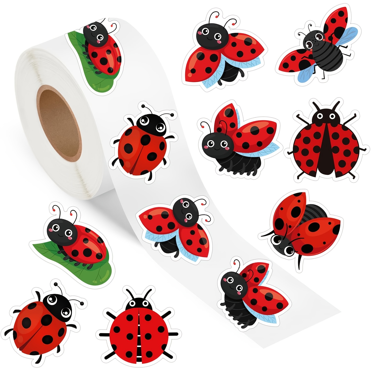 TEMU 500pcs/roll Ladybug Stickers Decorative Stationery Stickers Gift Wrapping Pattern Envelope Sealing Self Adhesive Labels