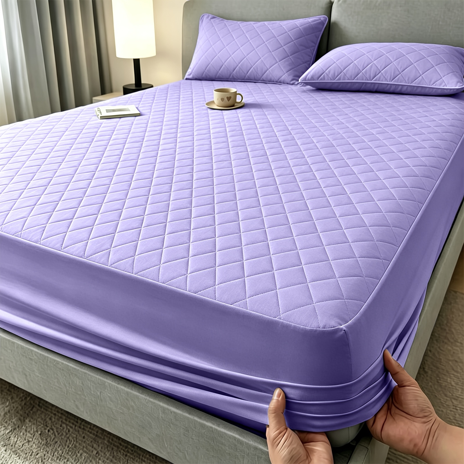 TEMU 1pc High Quality Waterproof Non-slip All Season Mattress Protector, 12 Inches Deep Pocket, Solid Color Quilted Bed, Machine Washable, Suitable
