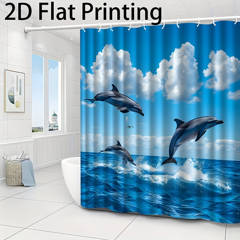 Dolphins Leaping from Ocean Pattern Shower Curtain with Hooks