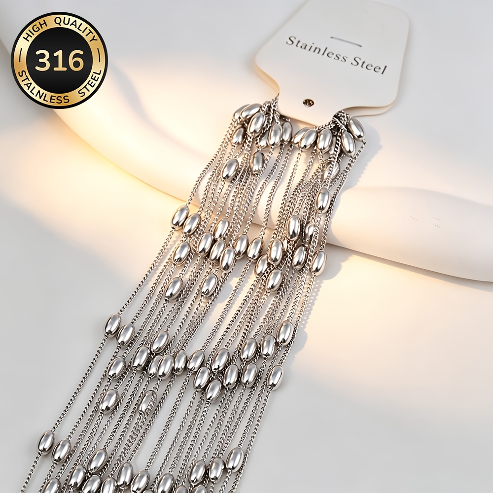 7pcs Stainless Steel Classic Seed Bead Chain Necklace Set