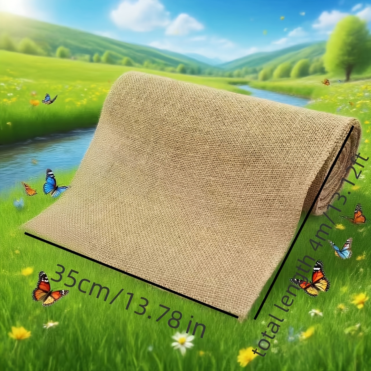 TEMU Rotolo di tela di iuta stile lino marrone naturale largo 25/30/35 cm - 4 m - per artigianato fai da te, tovaglie natalizie e tende per sedie,