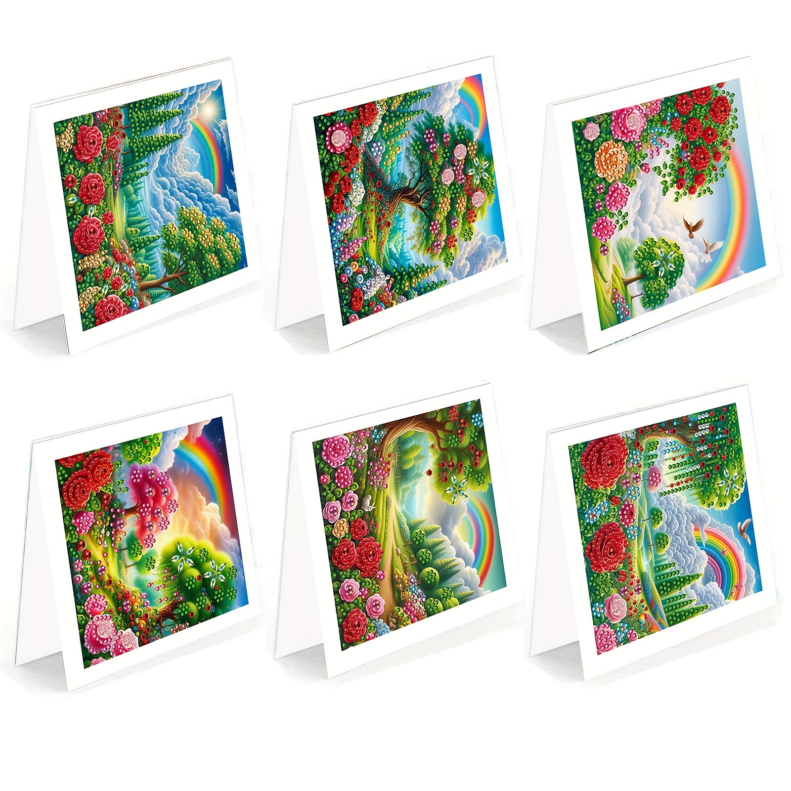 

6-pack Diamond Painting Greeting Cards Kit, Scenery Diy Craft, For Creative , Handmade Cards For Birthdays, Holidays, And , Irregular Shape Paper Material