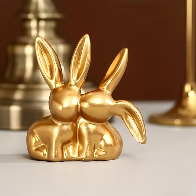 E-shop ., Hasen-Kuss-Resin-Ornament für Paare, einzigartige, ästhetische, vergoldenete Skulptur, geeignet für Bücherregal, Wohnzimmer, Büro,