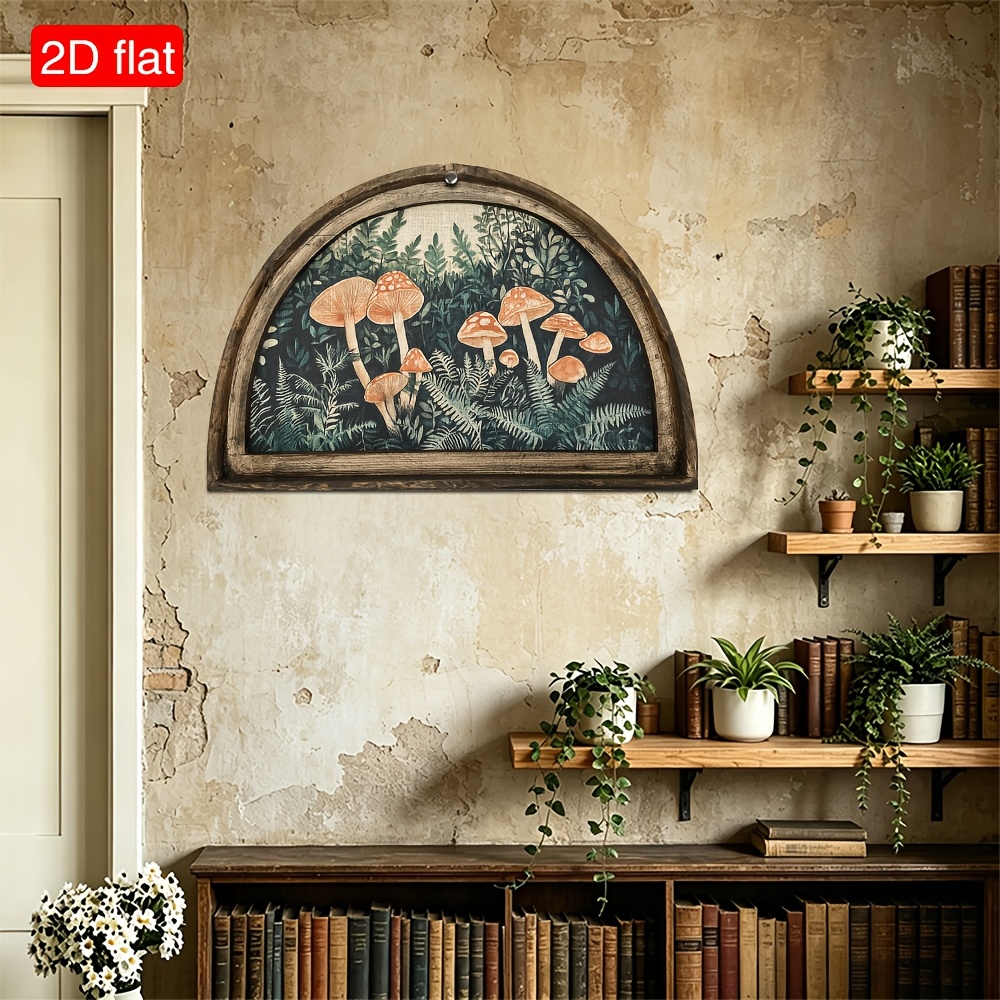 TEMU 2d Flat, 1pc Pastoral Style Wall Decor, Goblin Style Art, Mushroom Wall Decorations, Arched Wooden Artwork Printing, Farmhouse Style Decoration,