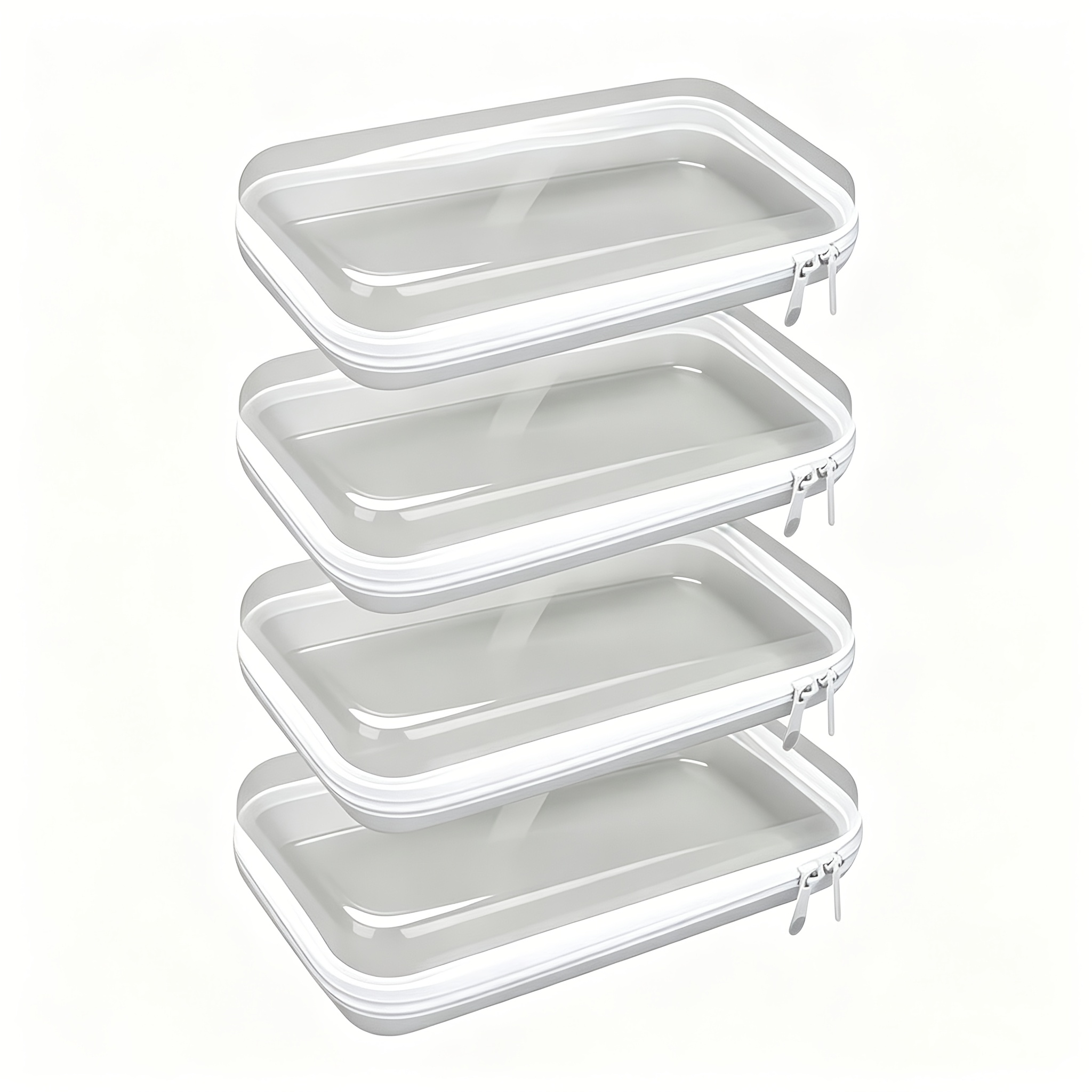 TEMU 4-pack Clear Zipper Pencil Case, Transparent Hard Plastic Pouch Storage Bag, Waterproof Clear Makeup Bag Organizer For Stationery Pens Markers