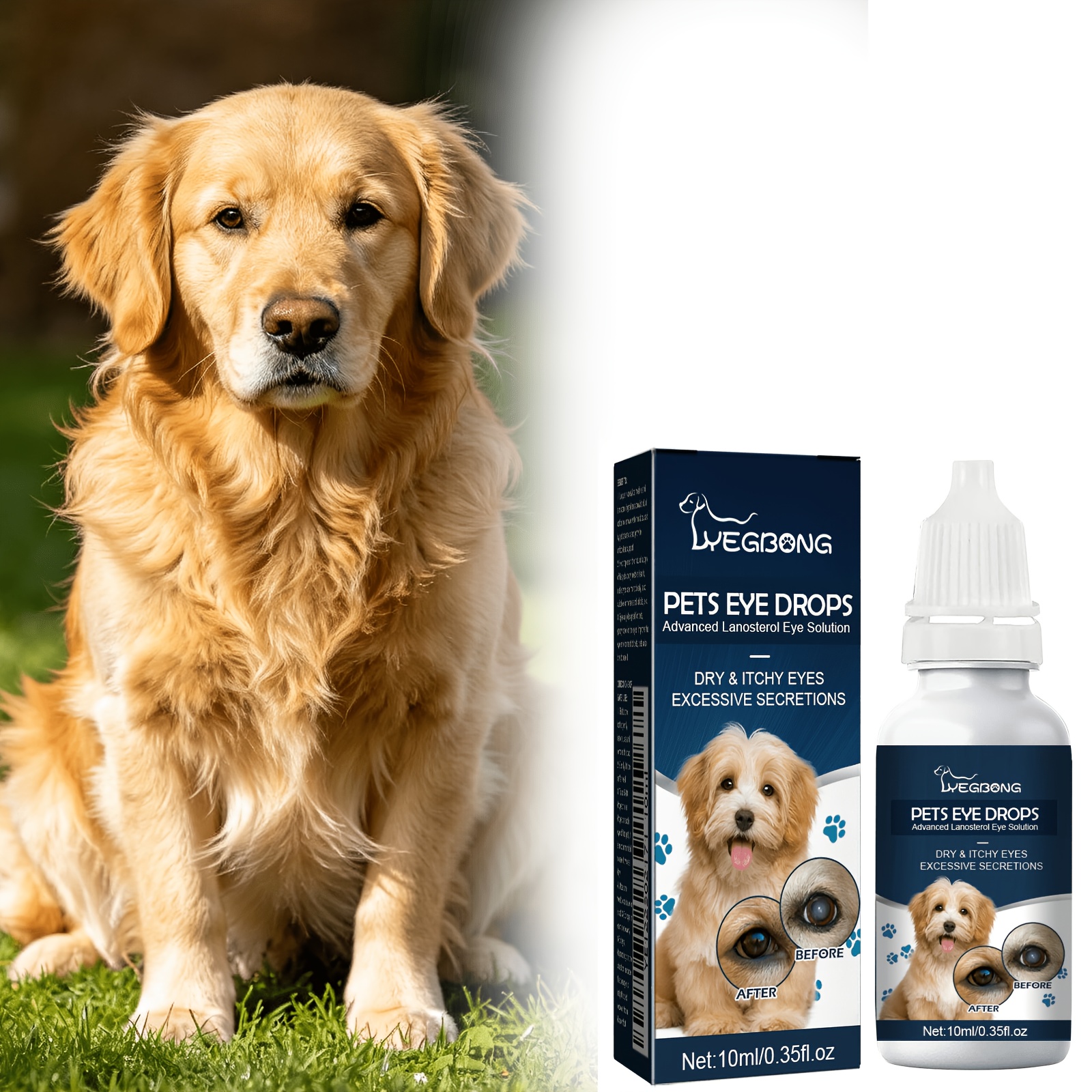 Yegbong Universal Eye Drops for Cats and Dogs, Gently Cleanses Eye Area Stains and Removes Tear Stains, a Mild Formula That Is Ideal for Daily Pet Eye Care