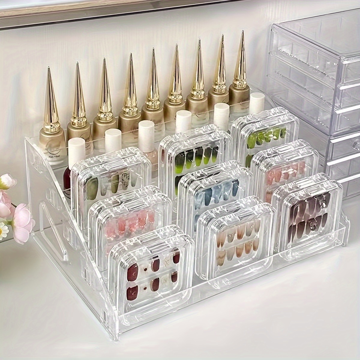 

Versatile Nail Art Organizer - Multi-layer Transparent Display Stand For Press-on Nails, Lipstick & Cosmetics - Perfect For Home Decor