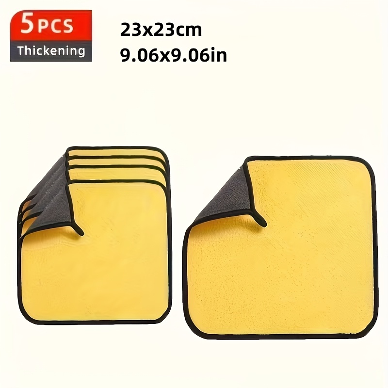 TEMU Set Of 5 Thickened Towels Specifically For Car Washing, Large Size, Highly Absorbent, Suitable For Vehicles And Indoor Use, Double-sided Wiping