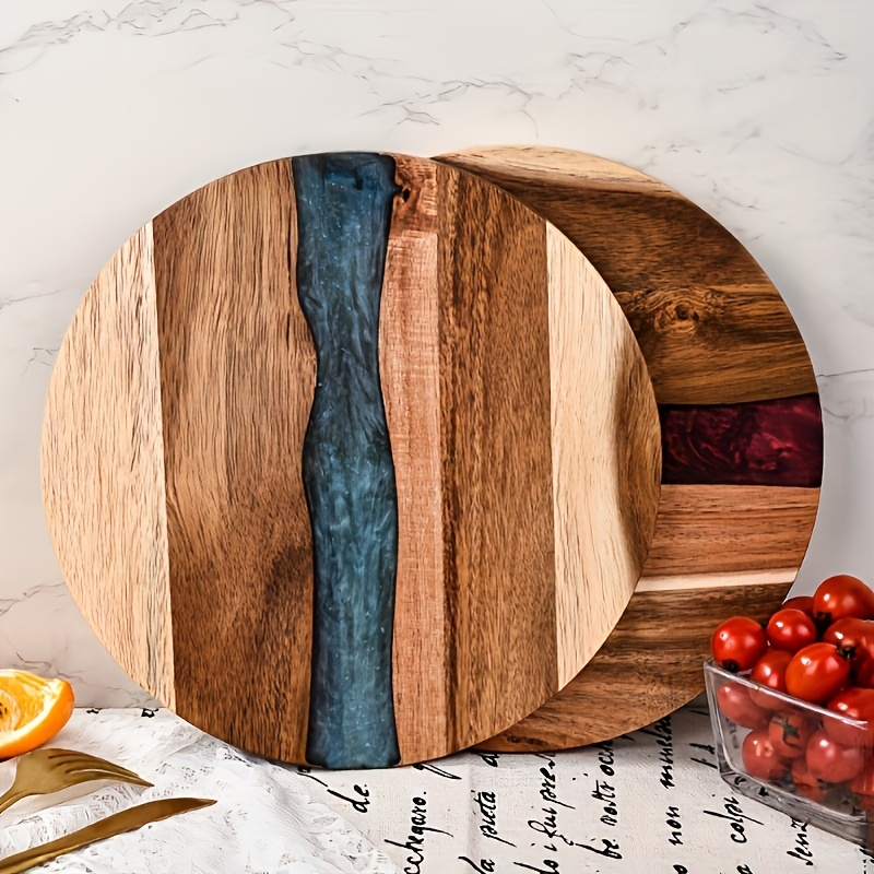 

Wood & Resin Round Cutting Board - Food-safe Kitchen Tray For Steak, Snacks, Fruit | Home & Restaurant Use Christmas, Halloween And New Year Gift