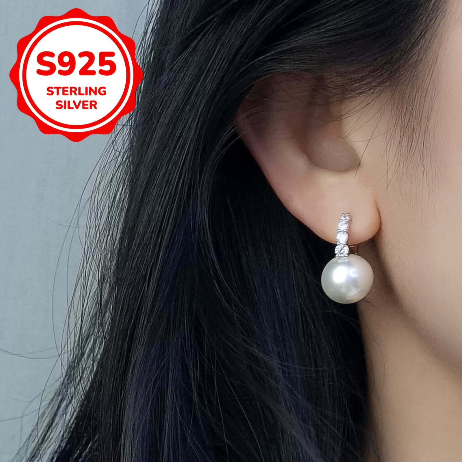 Women's 925 Silver Minimalist Imitation Pearl Hoop Earrings
