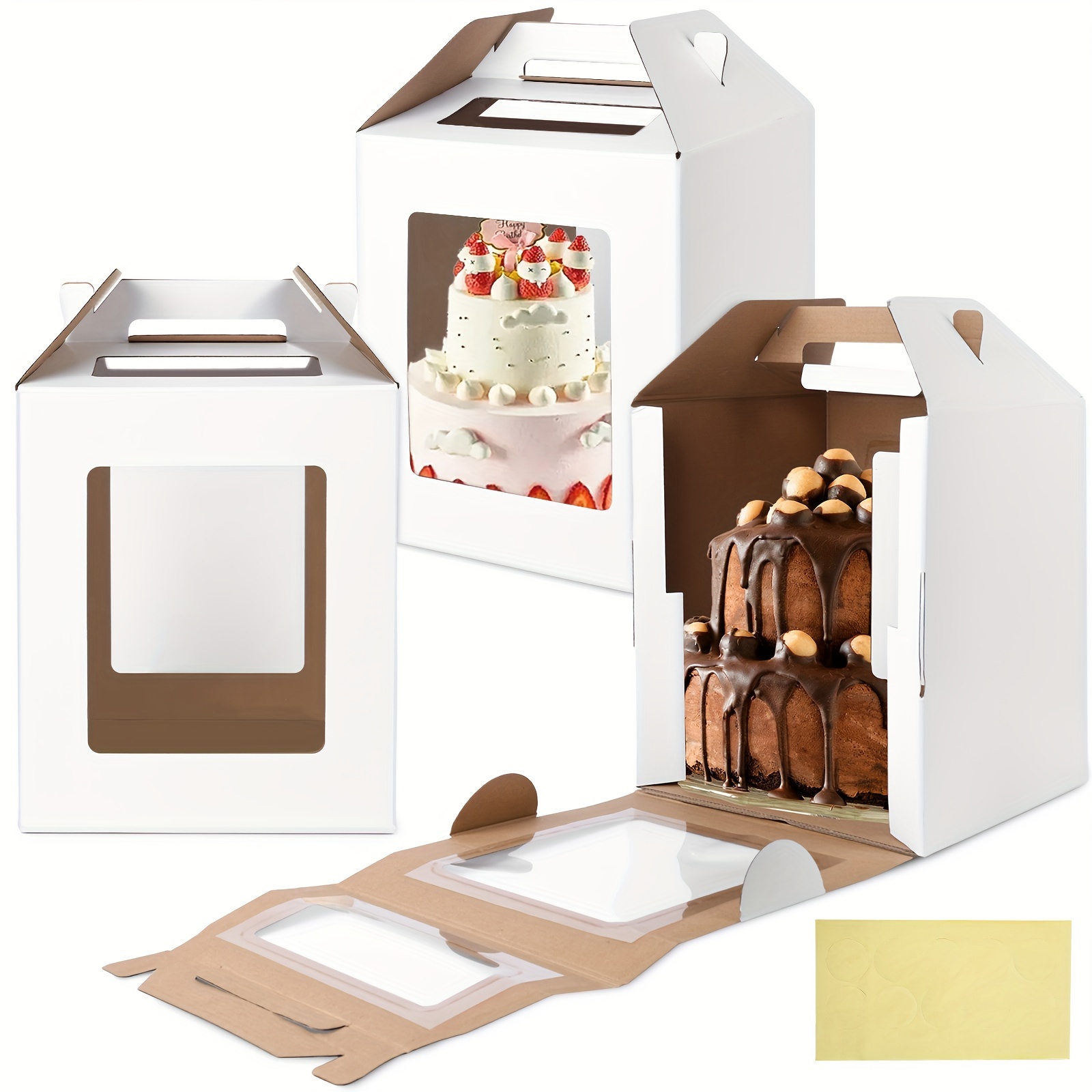 TEMU 3pcs Tall Cake Boxes, 12 X 12 X 14 Inch Tall Cake Carrier With Window Handle Tiered Cake Containers For Wedding Birthday Party Holiday