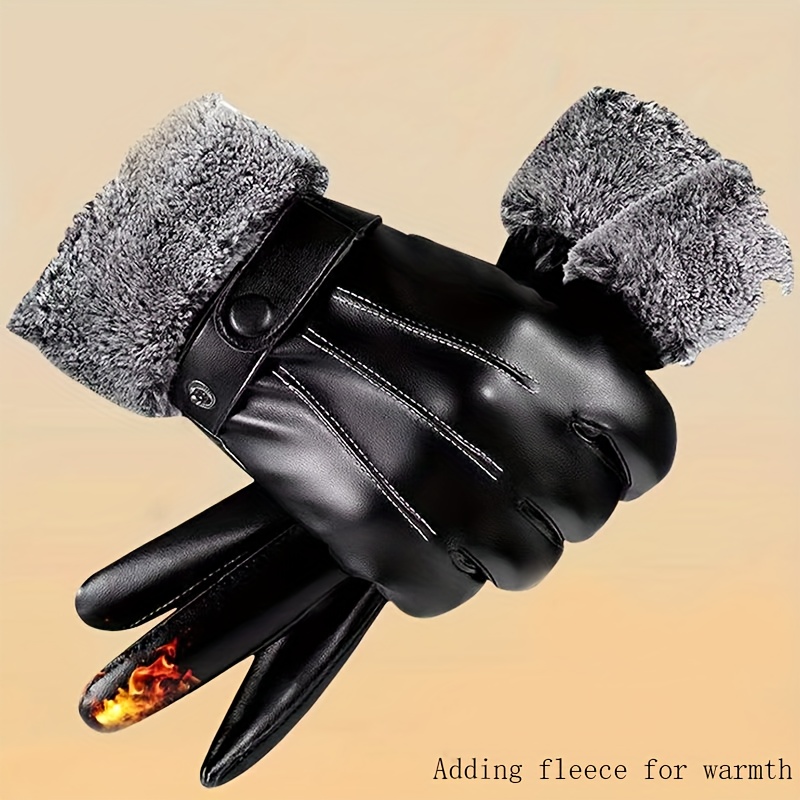 

Touchscreen-compatible Pu Leather Gloves For Men - Sporty Style With Fleece Lining For Warmth, Non-textile, Windproof And Waterproof For Winter Riding And Driving - 1 Pair