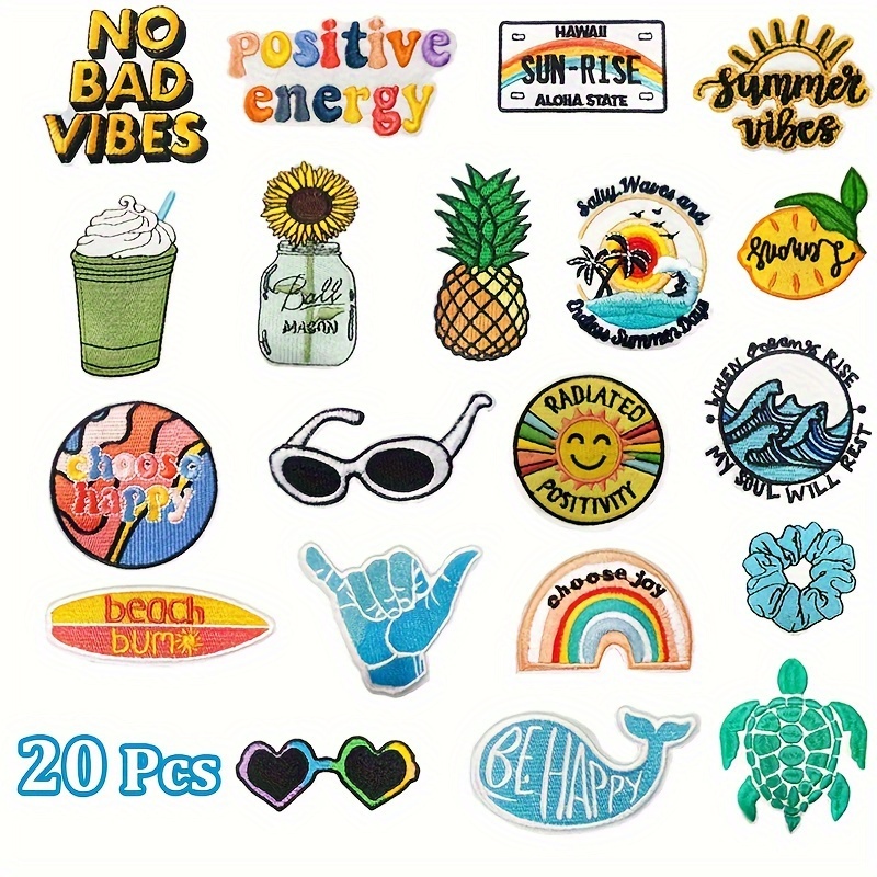 

20pcs Vsco Hippie Embroidered Iron-on Patches, Mixed Color Retro Appliques For Backpacks, Jeans, Jackets, Hats, Diy Accessories