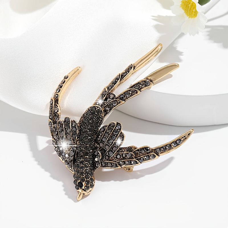 TEMU 1pc Of Fashionable European And American -set Rhinestone Bird-shaped Swallow Brooch Pin, Suitable For Women' Wear And Decoration