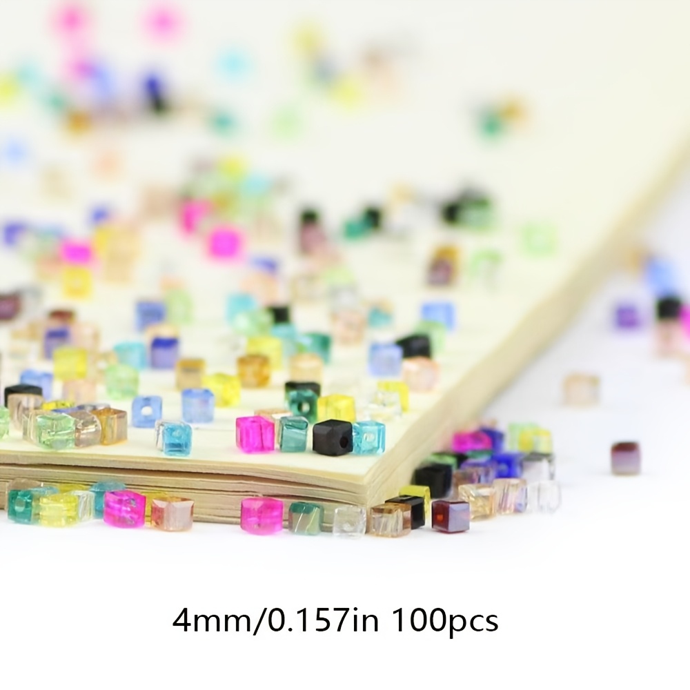 TEMU 100pz 2/3/4Mm Perline in Vetro , Perline Quadrate in Vetro, Distanziatori in per Braccialetti, Collane, Orecchini, Creazione di Gioielli a