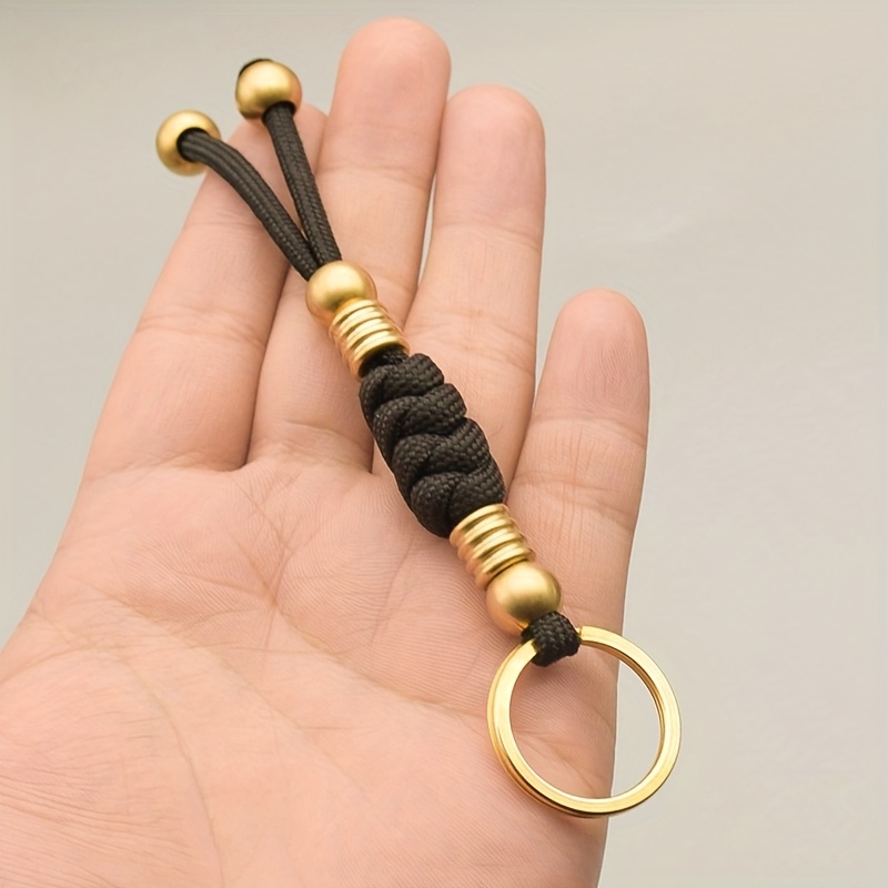 1pc Brass Keychain With Rope, Unisex Car Key Holder, Creative Lanyard For Bags, Lighter Pendant, Knife Pendant