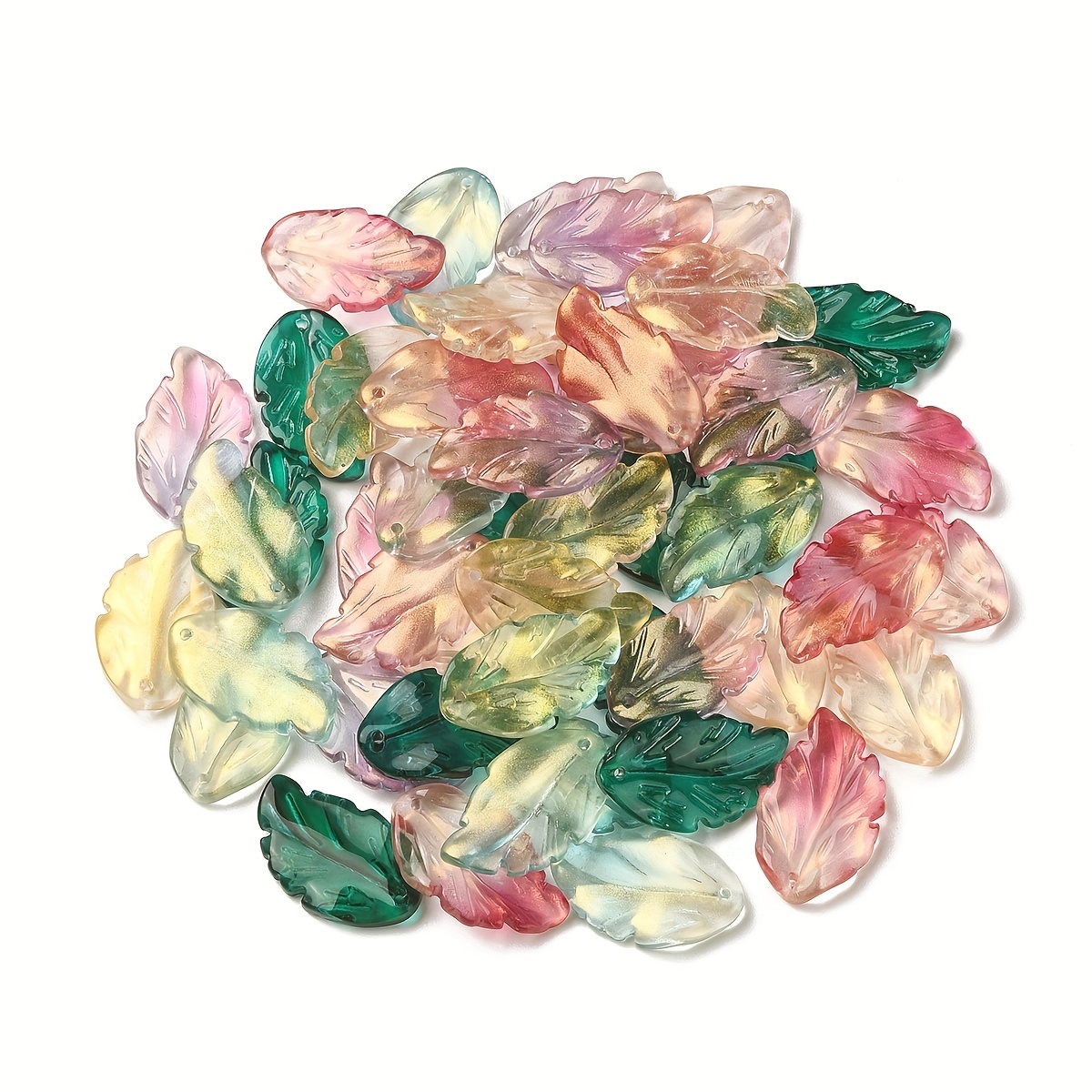 20 Transparent Glass Feather Leaf Pendants For Jewelry Additions, Suitable For Making Earrings, Bracelets, And Necklaces