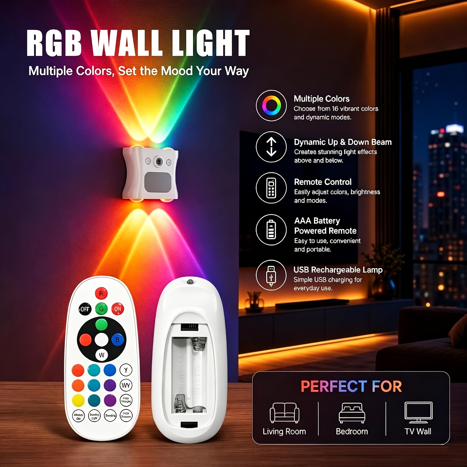 Motion Sensor Wall Lamp with Remote, USB Rechargeable LED Light