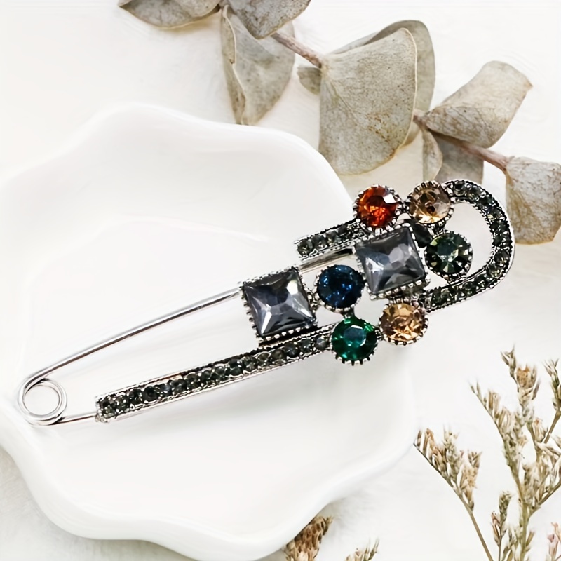 

Vintage-inspired Large Safety Pin Brooch, Elegant Temperament Rhinestone Corsage Cardigan Shawl Accessory, Fashion Pin For Clothing, Bags, Hats, Perfect Gift For Friends, Family, And Colleagues