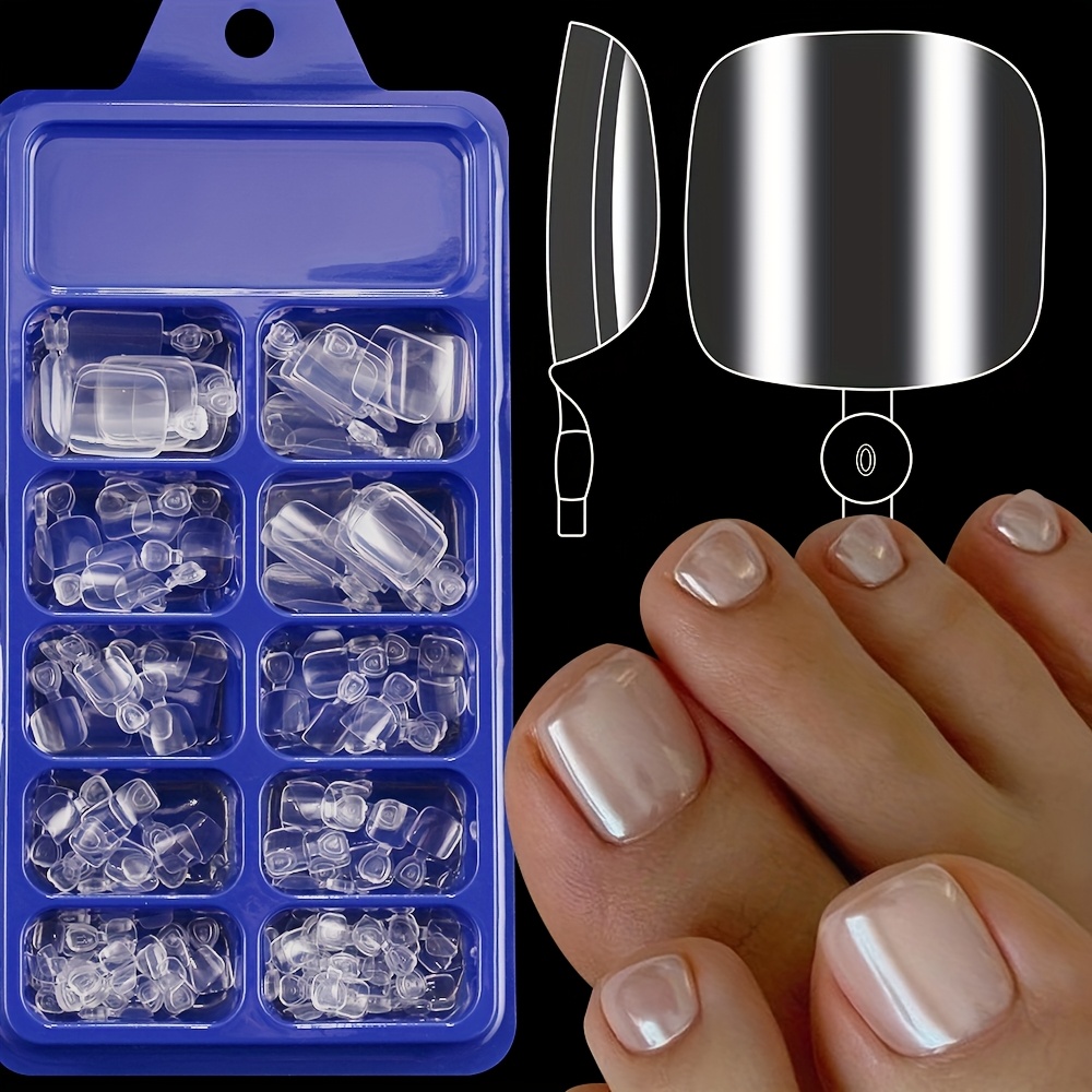 TEMU 120pcs Full Cover Fake Toenails Ultra Thin Clear Press On Toe Foot Nails Soft Gel Tips Acrylic False Nail Art Manicure Tool