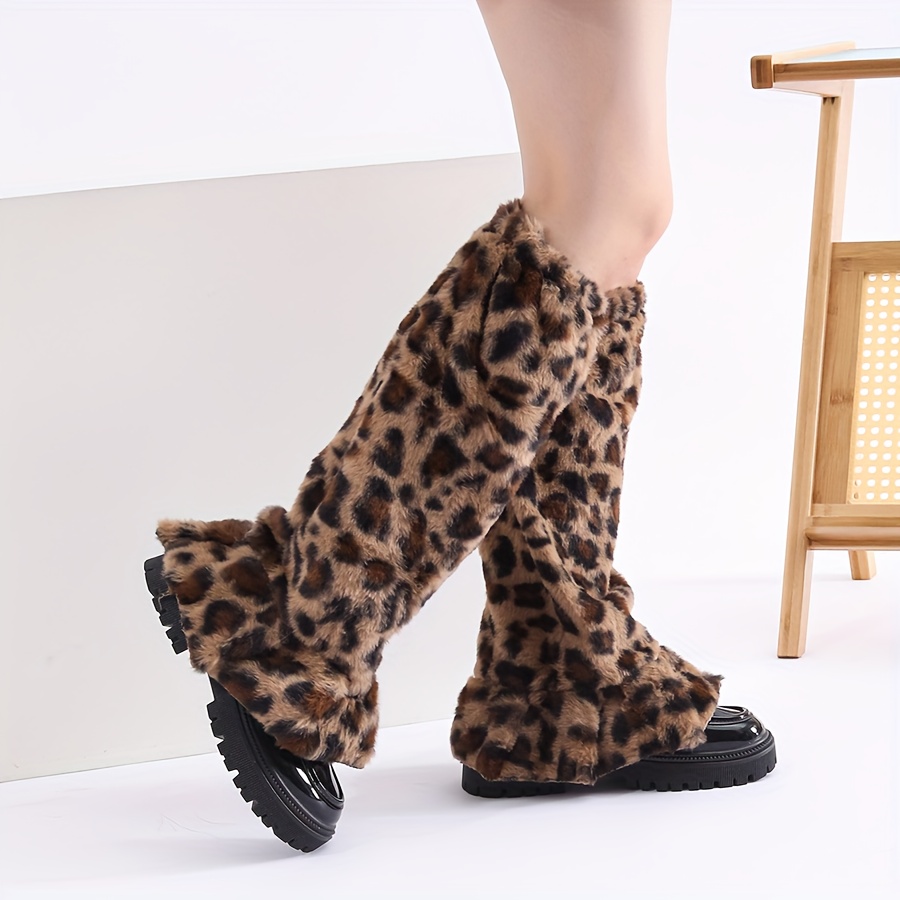 TEMU [Automne Hiver] 1 Paire de Chauffe-Jambes Confortables à Imprimé Léopard, Chaussettes et Couvre-Jambes Individuels pour Femmes, Couvre-Jambes