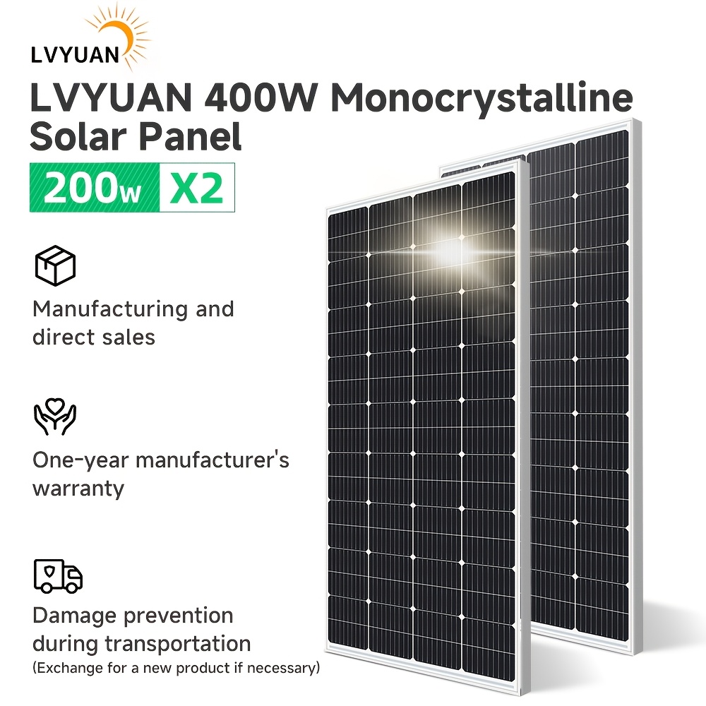 TEMU Lvyuan 200w X 2pcs Monocrystalline Solar Panel 400w, Solar Charging, 56.29 X 26.14 X 1.37 Inches, 25.5% Conversion , 12v Monocrystalline Solar