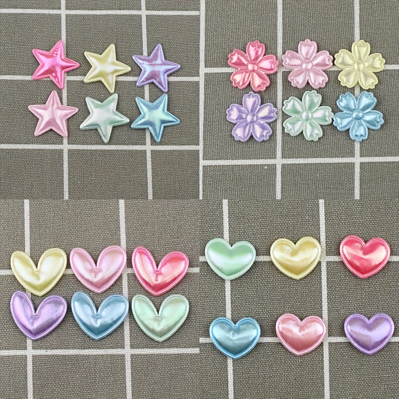 TEMU 100pcs/pack Random Mixed Color Pearl Cloth Love Heart/flower/star Ornaments Additions Embossed Ladies Hair Additions Headdress Hair Clip Making