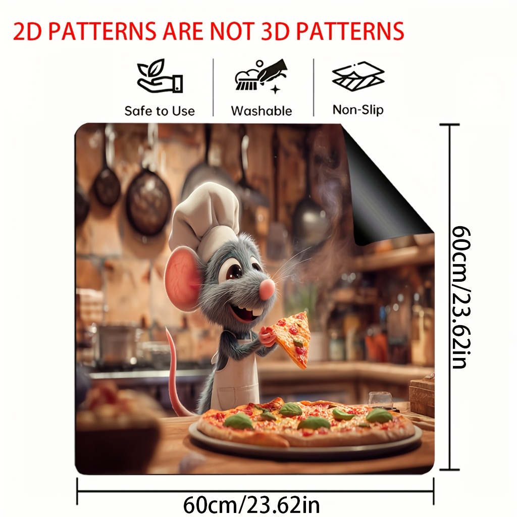 TEMU 1 pièce, Tapis de pour cuisinière à impression 2D à plat, Souris de dessin , Tapis de vaisselle pour cuisinières et machines à café, Tapis de