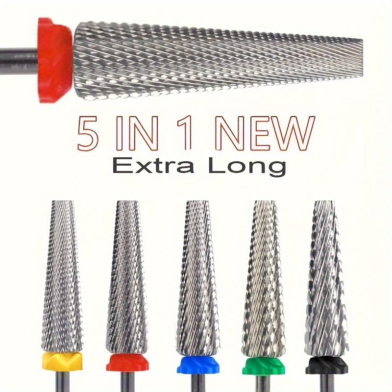 

5 In 1 Extra Long Tungsten Carbide Nail Drill Bits Set, Safety Nail Salon Accessories, Efficient Removal Of Gel Polish Acrylic Nails, Electric Manicure Machine Tool For Nail Artists