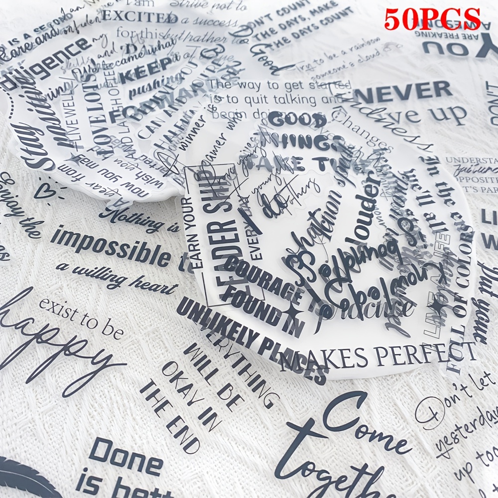 Image of 50/100pcs English Inspirational Quote Stickers | Pet Material Decals, Suitable For Decorating Phones, Water Bottles, Notebooks, Laptops, Guitars And Other Items