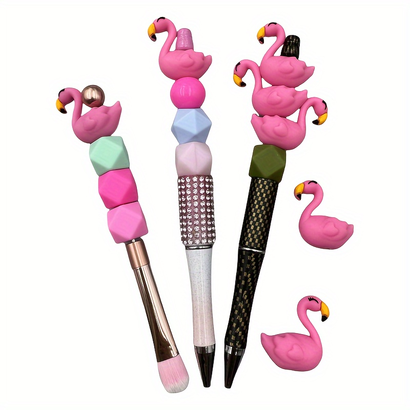 

5pcs Flamingo Silicone Bead Charms - Assorted Pink Shapes For Jewelry Making, Diy Beading Pens, Keychain Accessories & Handicraft Decorations