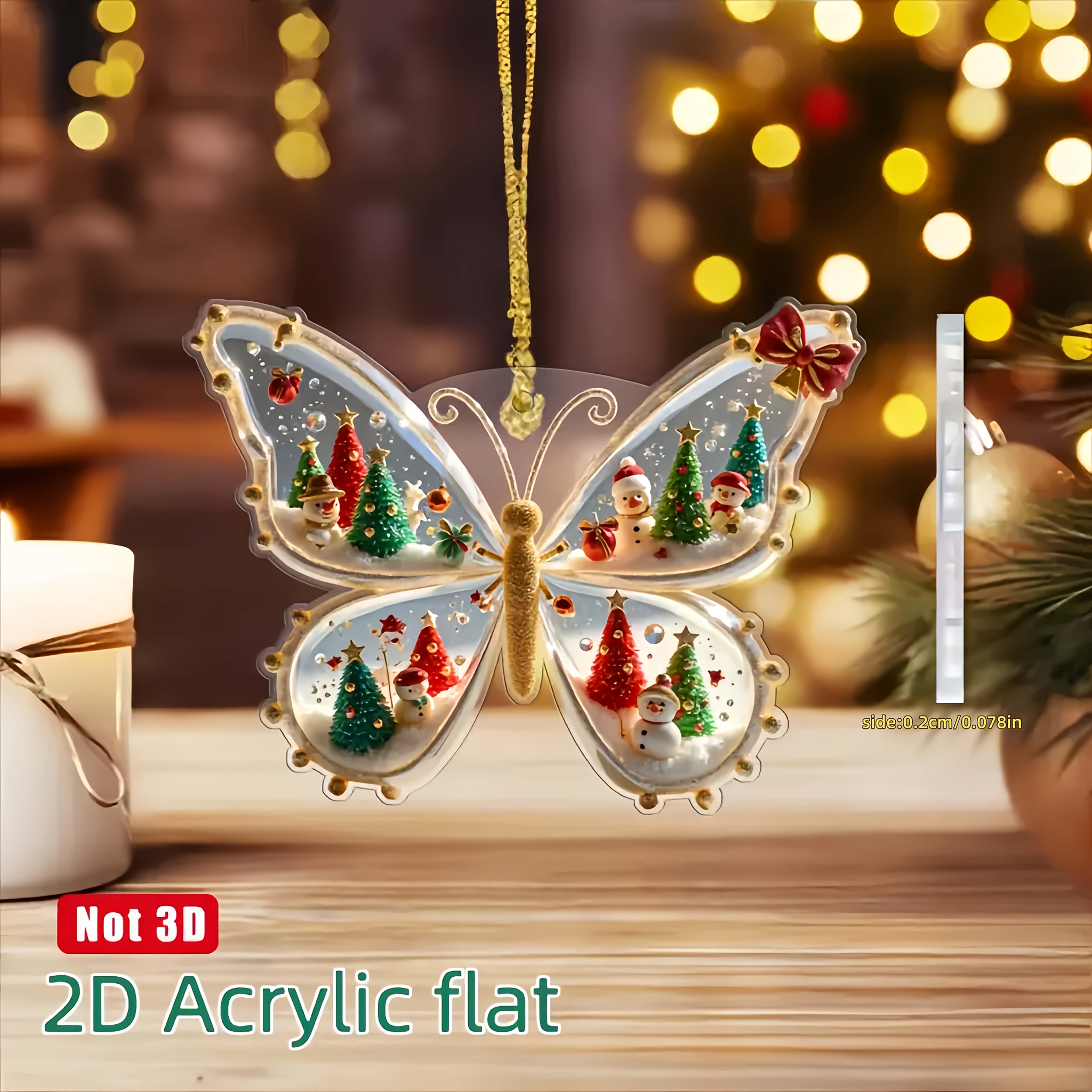 TEMU Piatto 2D, 1 pz di Colorata a Tema Natalizio, Ornamento Natalizio Piatto in Acrilico 2D, Ciondolo Decorativo per Albero di Natale, Decorazione