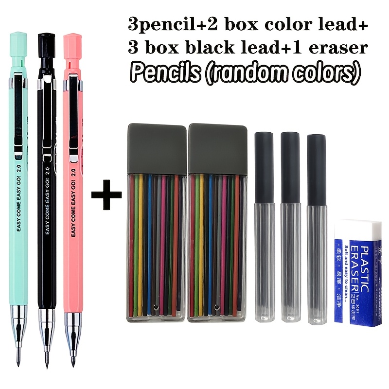 9/7pcs/set 2.0mm Mechanical Pencils 12 Color Lead Eraser Sharpener Refills For Art Sketching Writing Engineering Design