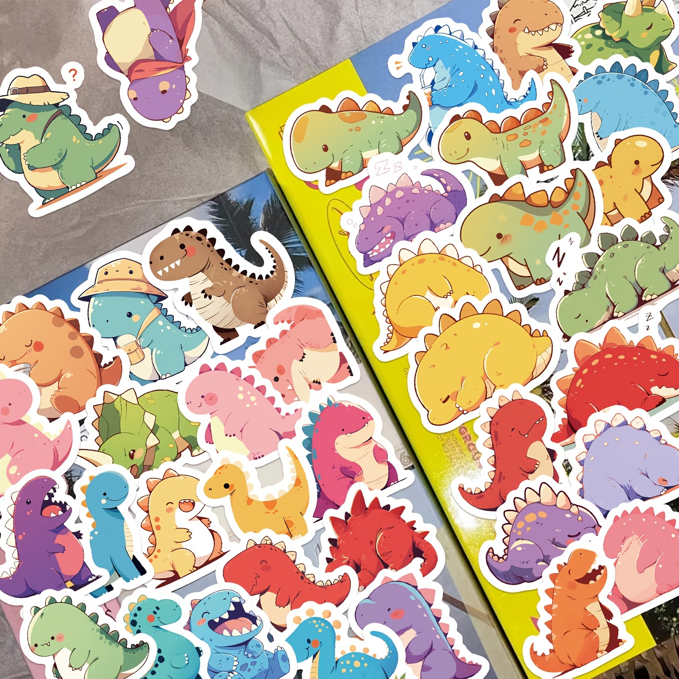 

Dinosaur Stickers Pvc Material For Diy Decoration Of Journals, Notebooks, Phone Cases, Diaries, Guitars, Computers, Helmets, And Skateboards With Self-adhesive Designs.