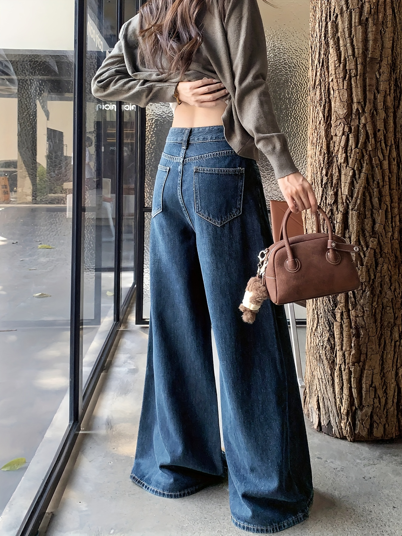 korean style retro regular fit wide leg loose pants women Temu