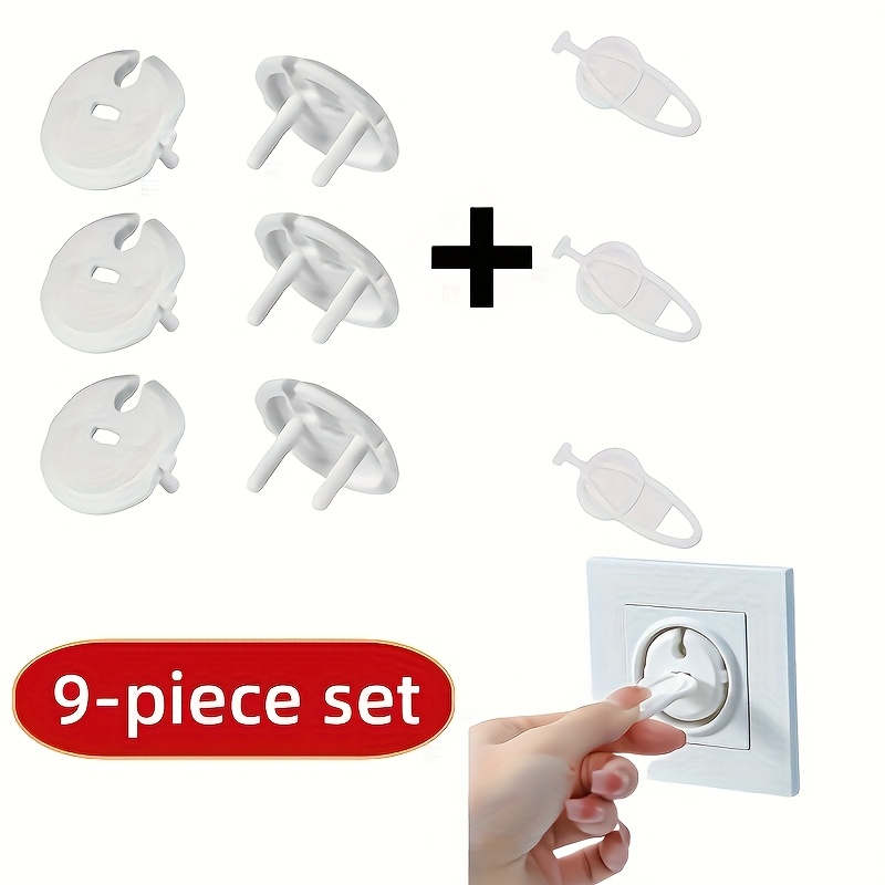 9pcs European Style French Socket Outlet Protector Set With Key, Safe Infant Cover