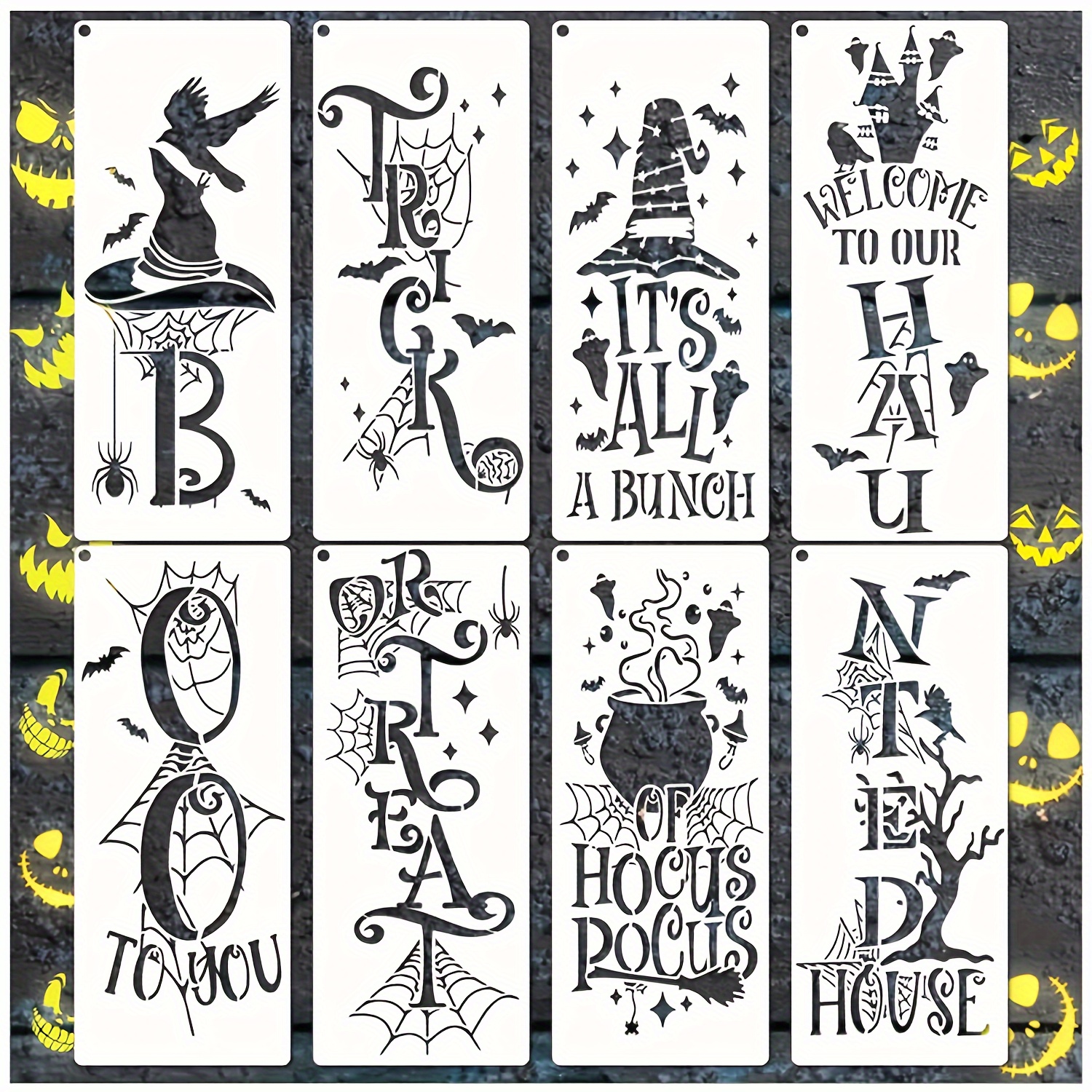 

8pcs Reusable Halloween Stencils Set - Trick Or Treat & Boo For Wood Painting, Signs, Decorations &