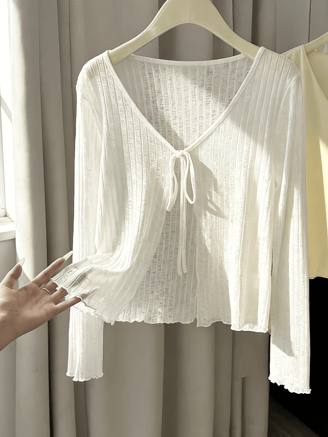 womens lightweight thin shawl collar long sleeve cropped cardigan tie front cover up top